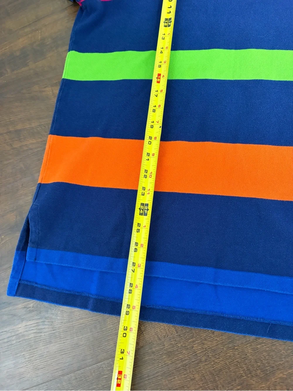 Ralph Lauren Men’s Navy Polo with Pink, Lime & Orange Stripes